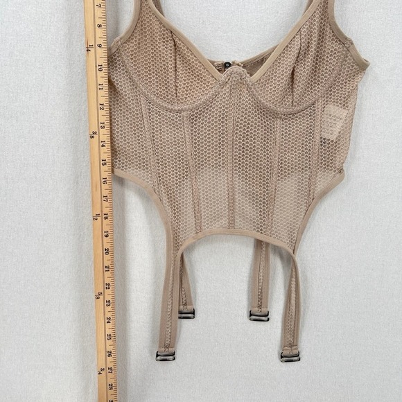 WHITE FOX Boutique Mesh Enlighten Me Bustier Top Medium Taupe Tan Corset Tank - Picture 8 of 16